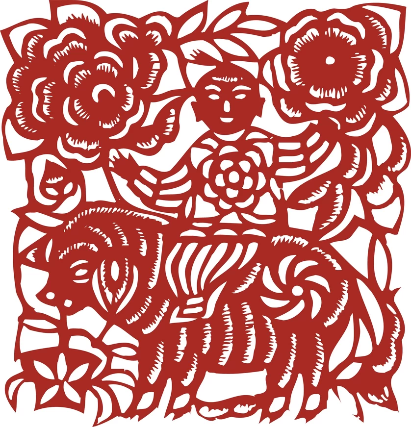 中国风中式传统喜庆民俗人物动物窗花剪纸插画边框AI矢量PNG素材【1626】